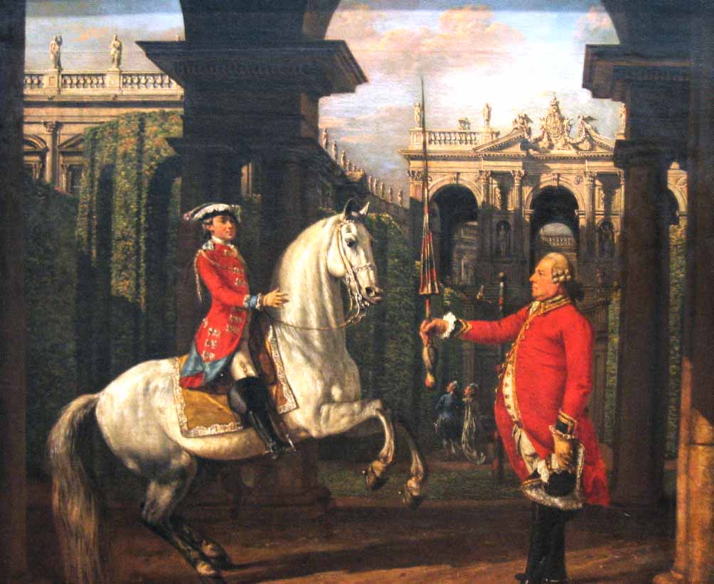 Colonel Piotr Konigsfels teaching Prince Jozef Poniatowski how to ride